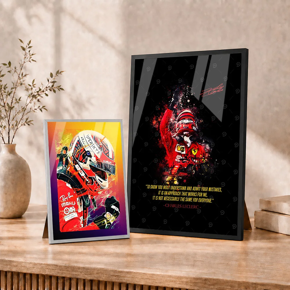 Charles Leclerc Framed Metal Print Customized Photo Dynamic Motorsport Portrait Style Wall Art For Sports Bar Collector Gift
