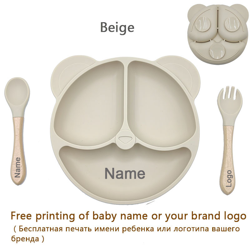  Feeding Set Silicone For Baby Sucker Bowl Dishes Plate For Kids Bear Plate Set Baby Tableware Children's Cup With Straw 8Pcs 