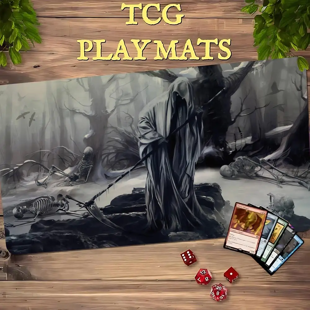 Grim Reaper Forest Mouse Pad Card Playmat Stitched with Magic Zones Tabletop for MTG/TCG Card Battle Commander Gaming Mat