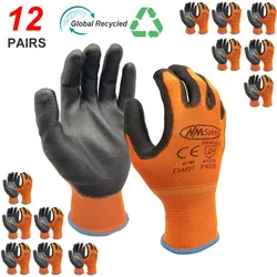 NMSafety Light Dust Garen Protective Security Gloves Knitted Nylon Dipped PU Rubber Safety Work Gloves.