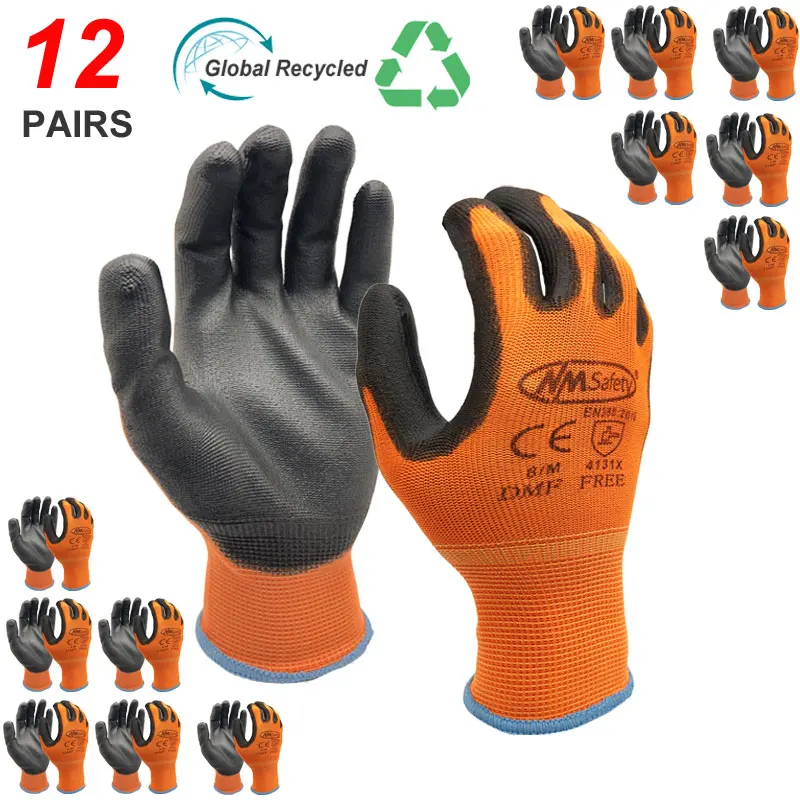 NMSafety Light Dust Garen Protective Security Gloves Knitted Nylon Dipped PU Rubber Safety Work Gloves.