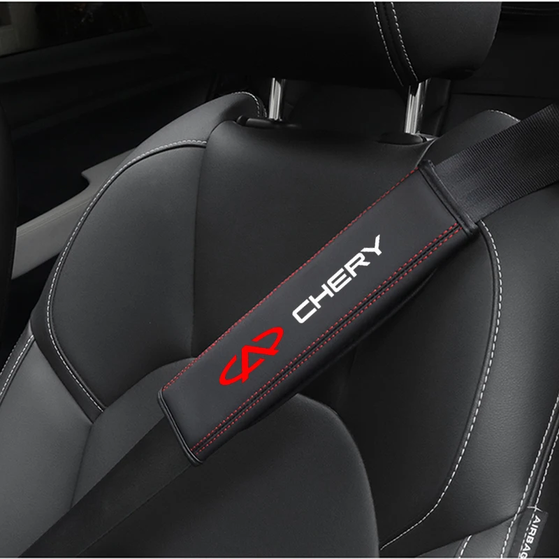 2Pcs Leather Car Safety Belt Shoulder Cover Pads for Chery TIGGO 2 3 4 5 7 Pro 8 3X A1 QQ Arrizo 5 Amulet Fora Car Accessories