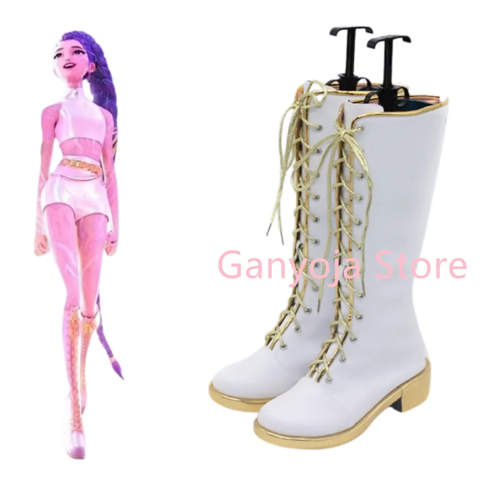 

Детские ботинки KPop Demon Hunters Rumi, белые, золотые танцевальные туфли, ботинки для косплея, карнавальный реквизит на Хэллоуин, ботинки