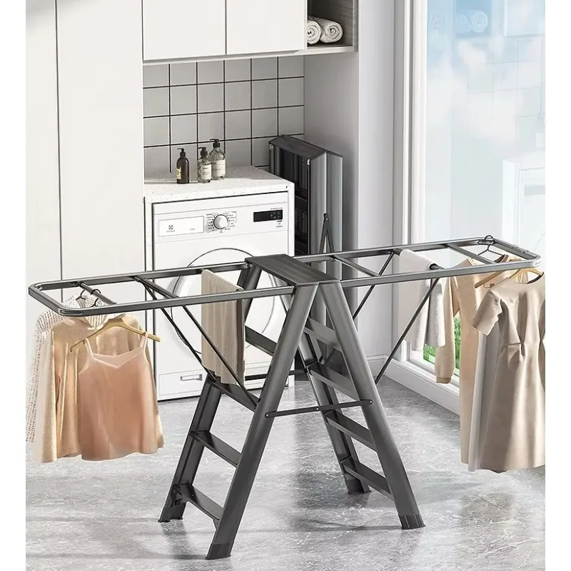 ^For Household ladder folding drying rack indoor multi-functional dual-purpose telescopic aluminum alloy herringbone ladder thic