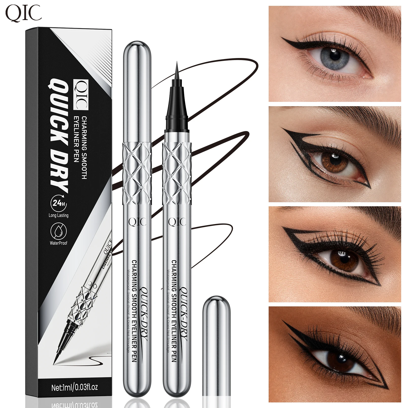 Waterproof Sweatproof Quick Dry Liquid Eyeliner Ultra Fine Matte Black Long Lasting Eye Makeup