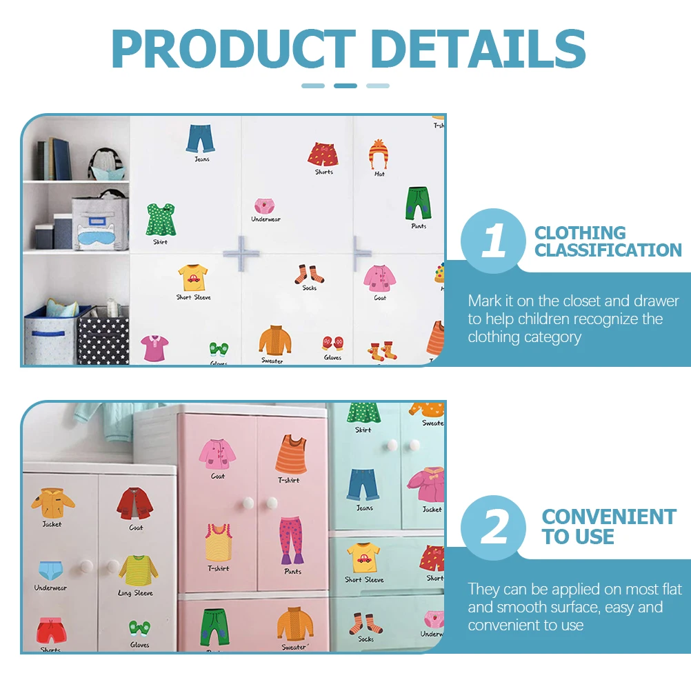 

Clothing Classification Wardrobe Stickers Name Tags for Kids Labels Boys Dresser Graffiti Decals Closet Pvc Material Text