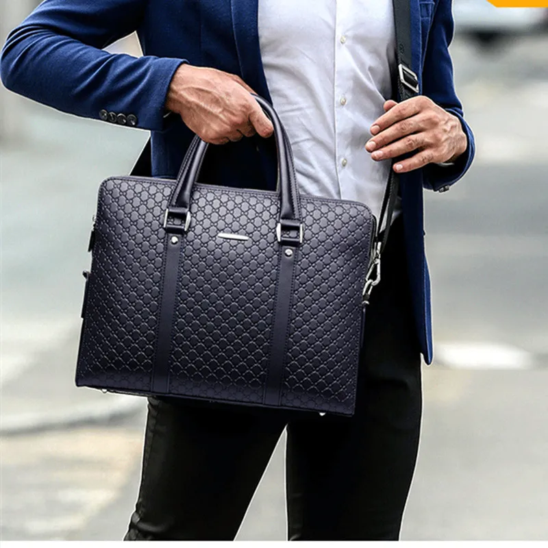 Genuine Leather Men Executive Briefcase Large Capacity Zipper Handbag Office Shoulder Messenger Bag Business Male Laptop Bag