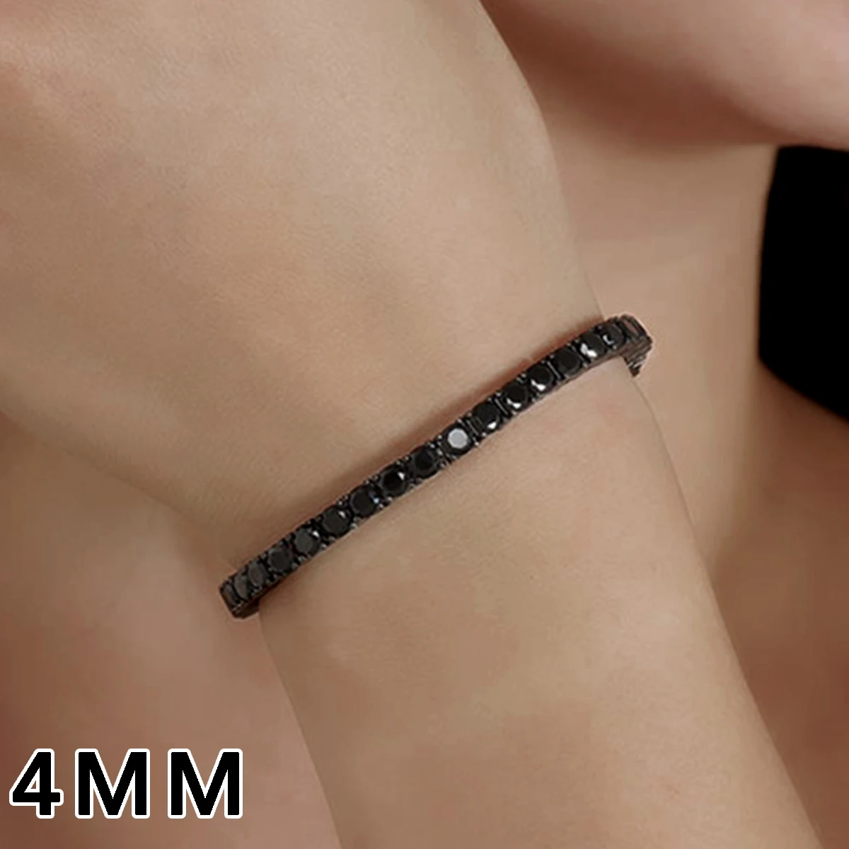 ‌ Bracelet de Tennis en argent Sterling S925 véritable plaqué noir, 3mm 4mm 5mm, Moissanite noire, bijoux modernes et élégants pour femmes ‌