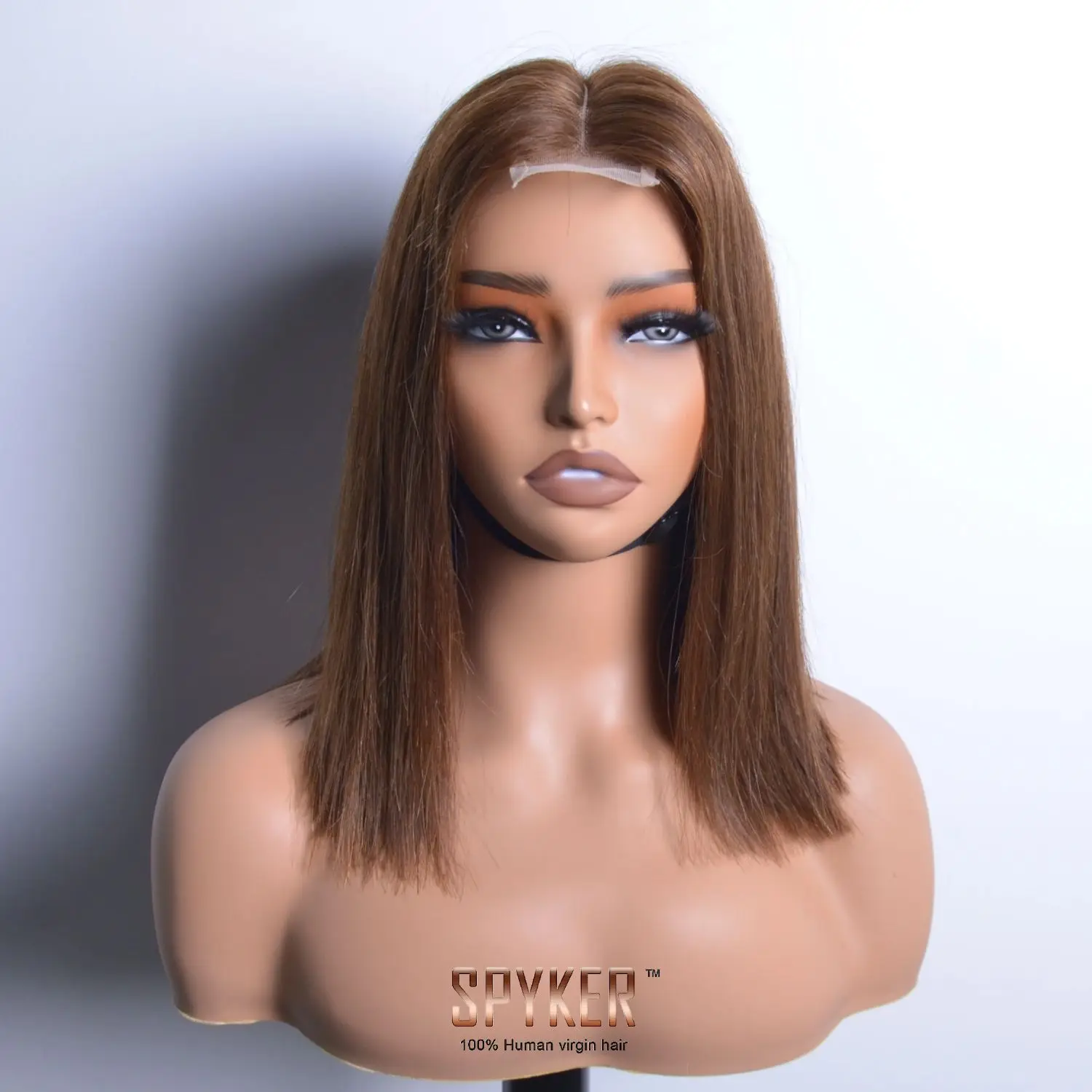 

Wear and Go Glueless Virgin Brown Color Super Double Drawn Bone Straight 2x6 Kim K Lace Closure Blunt Cut Bob Wigs Human Hair