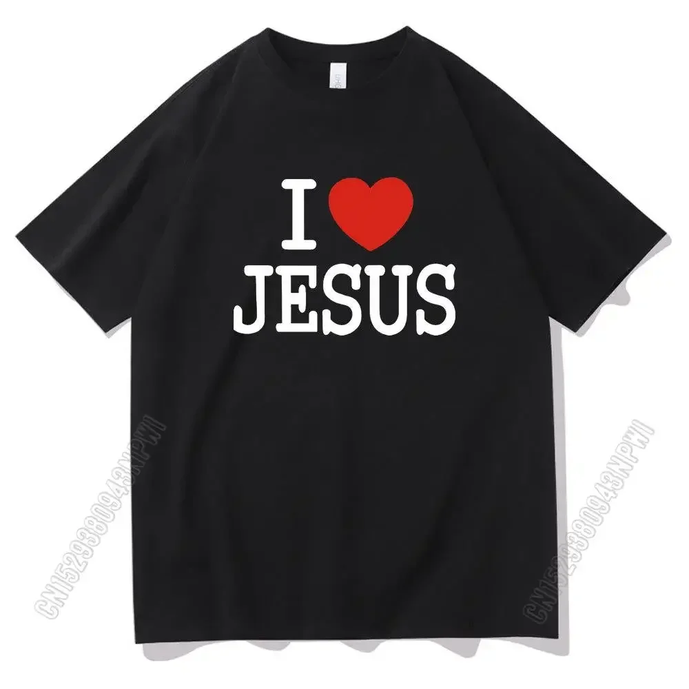 I Love Jesus  Font Print T-Shirt Couples Korean Trend Shrink Proof Female T Shirt Men Women Harajuku Tshirt