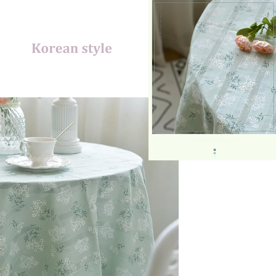 Korean Style Cotton Floral Tablecloth,Tea Table Decoration,Rectangle Table Cover For Kitchen Wedding Dining Room