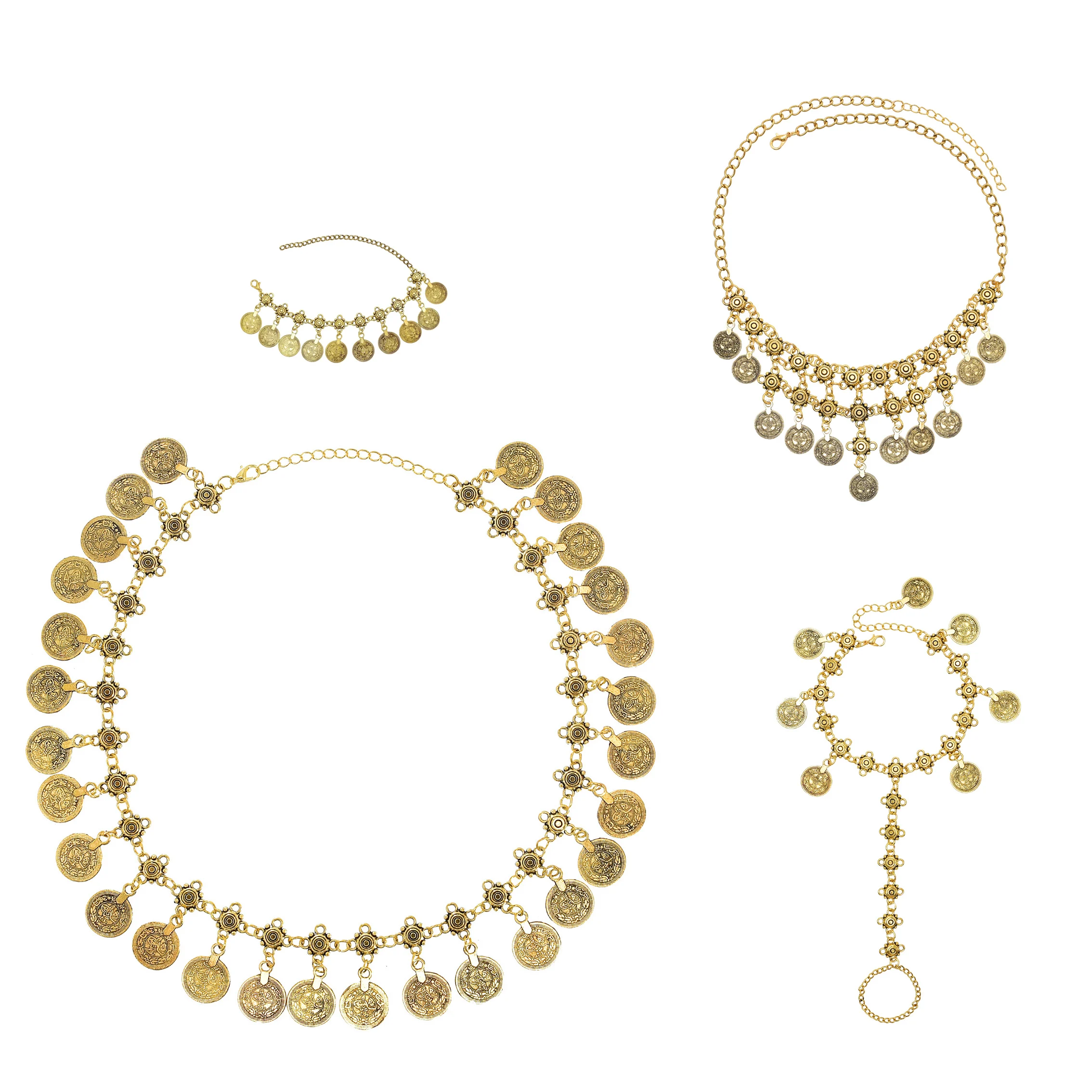 

Vintage Alloy Coin Tassel Pendant Necklace Bracelet Waist Chain Anklet Jewelry Sets Party Daily Dance Fashion Women Accessories