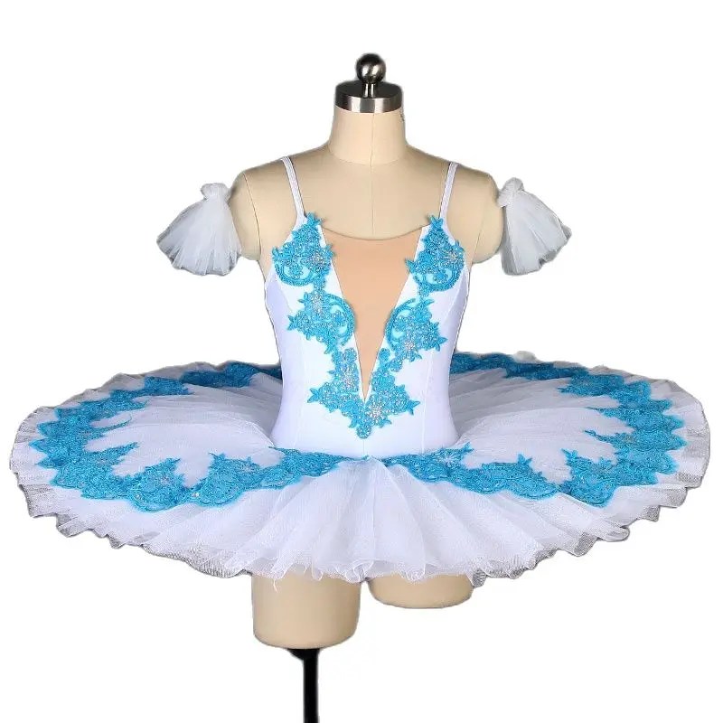 BLL010 Dance Favourite  Ballet Tutu Pre-porfessional Ballet Costume Pancake Tutu Girl & Women with light sea blue applique