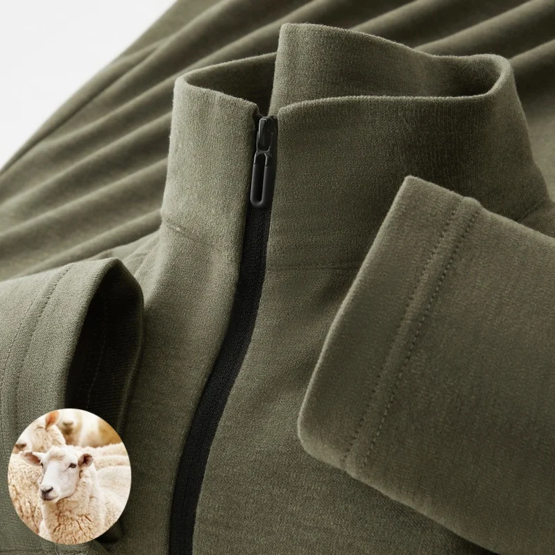 Men's Long-sleeve T-shirt, 2.5% Wool Blend Fabric, Soft and Warm, Ideal for Jogging, Running, and Smart Casual Wear