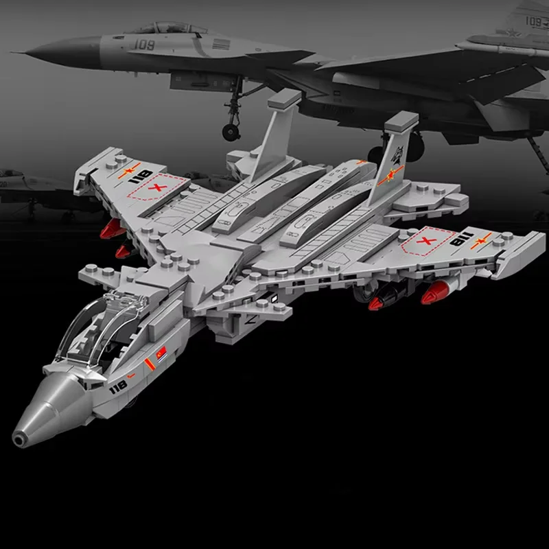 Arme Overlord MOC: blocs de construction de chasseur J-15, modèle d'avion de série militaire avec figurine, jouets éducatifs, cadeau pour adultes, 323 pièces