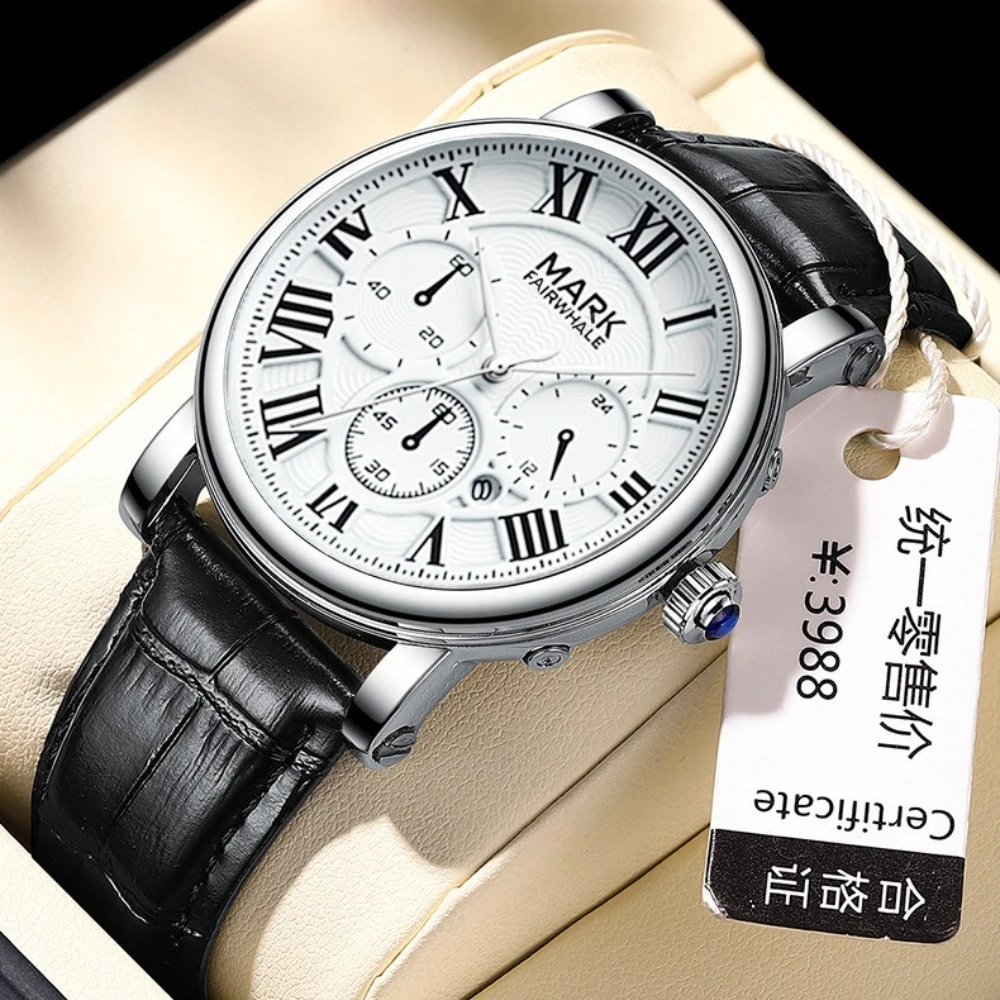 

Mark Fairwhale 5026 Luxury Fashion Belt Quartz Men's Watch Waterproof Luminous Calendar Watches for Men Relogios Masculino Clock