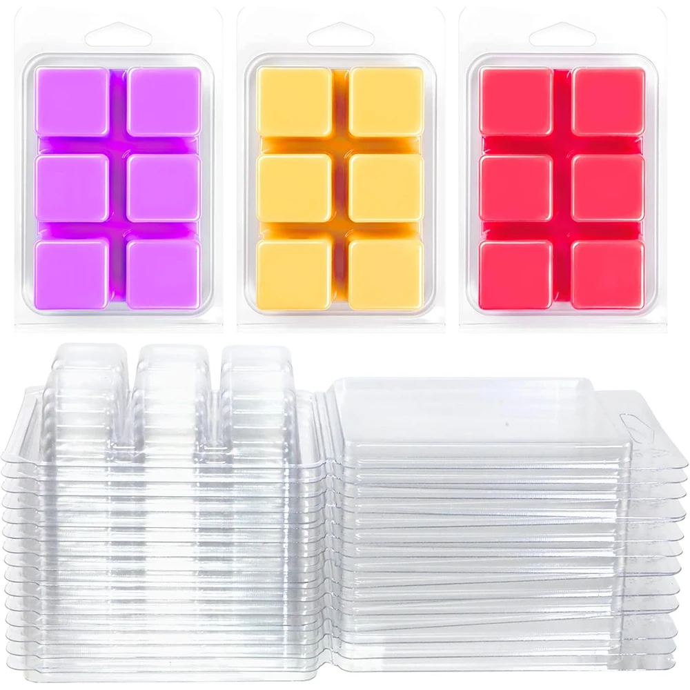 Wax Melt Containers Wax Melt Clamshells Mold Packaging, Clear Empty Plastic Candle Wax Molds Cube Trays Clam Shells for Wax Melt