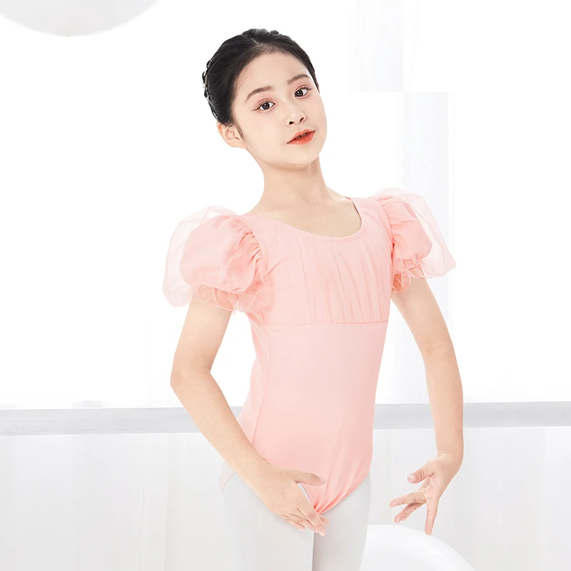 Girls Kids Ballet Leotards Bubble Sleeves Ballet Dance Bodysuits Gymnastic Leotards Child Cotton Ballet Dancing Bodysuits