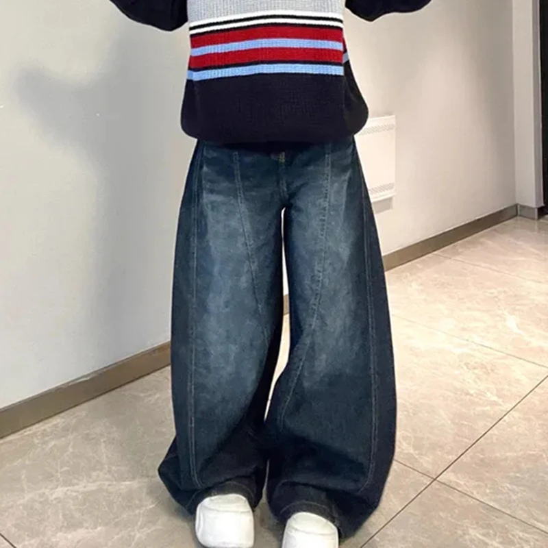 Amerikaanse Vintage Cargo Jeans Vrouwen Hoge Taille Straat Losse Wijde Pijpen Denim Broek Lui Casual Jazz Hiphop Y2K Donkerblauwe Broek