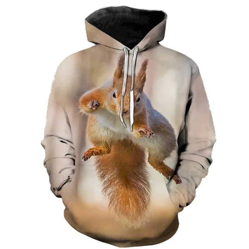 Summer Funny Squirrel Hoodies Animal 3D Print Women Men Streetwear Oversized Pullovers Hoodie Hooded Sweatshirts Woman Tops Clot