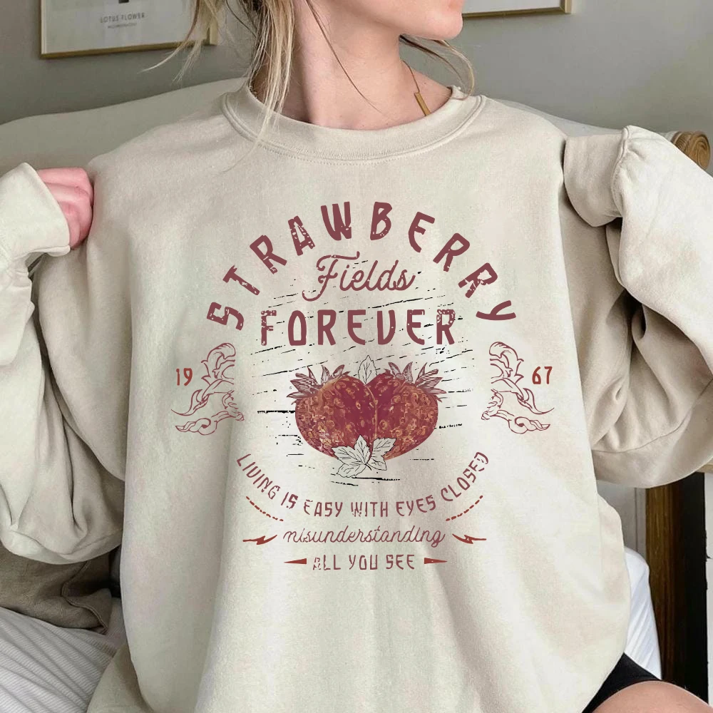 

Beatle Strawberry Fields Rock Band Top Old School Long Sleeve Band Sweatshit Casual Apparel Y2K Top Daily Trendy Streetwear