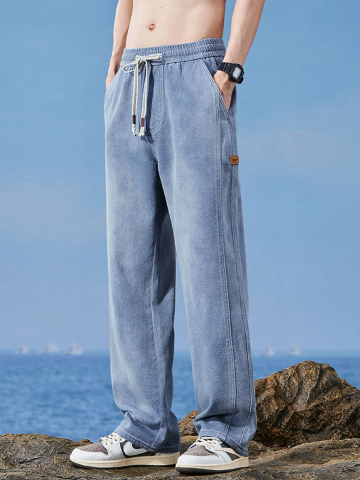 

Летние тонкие джинсы для мужчин с эффектом прохлады, с узором в виде звезд, повседневные свободные длинные брюки, американский уличный стиль, модный бренд, деним из лиоцелла