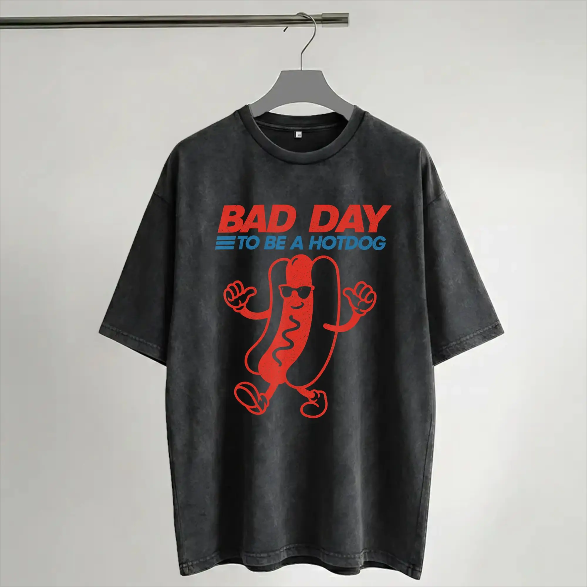 Funny Bad Day to Be a Hotdog  Outfit Washed T Shirts Men Women Streetwear Hip Hop T-Shirt Summer  Tees 100% Cotton