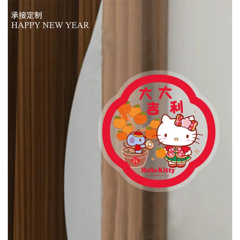 Sanrio Hello Kitty Cute Kt Cat Electrostatic Sticker Kawaii Cartoon Periphery Lovely Chinese New Year Decoration Holiday Gifts