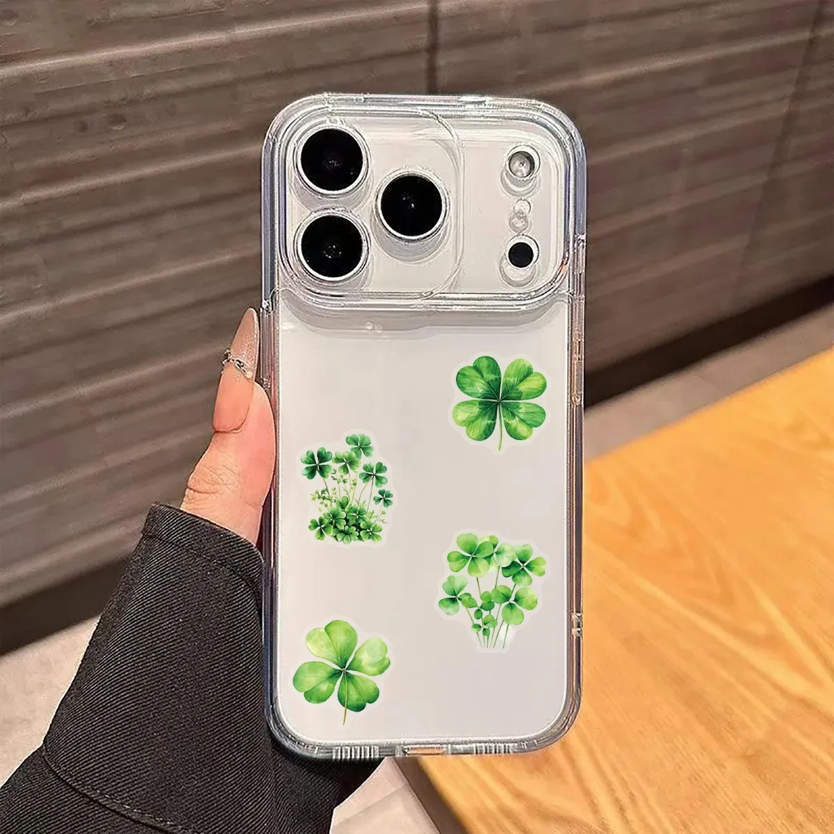 10/50PCS Transparent Lucky Four-Leaf Clover Graffiti Stickers Plant Cartoon Sticker for Computer Stationery DIY Toys Secret
