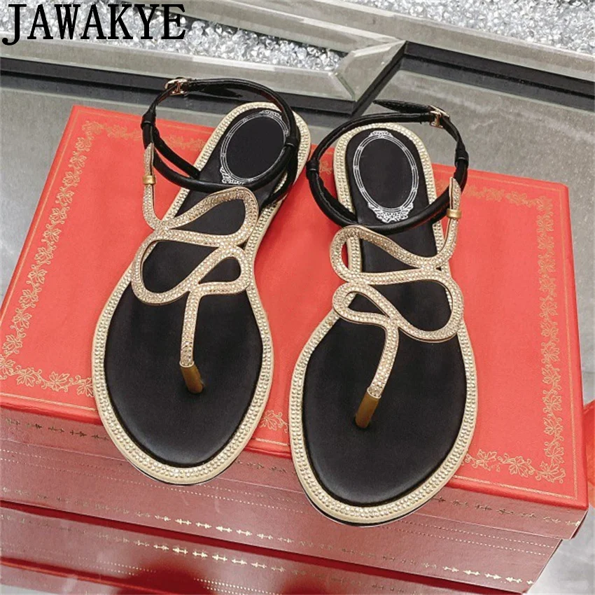

Деформированные узкие шлепанцы со стразами, сандалии на плоской подошве, женские повседневные пляжные сандалии с Т-образным ремешком и инкрустацией кристаллами, летняя обувь для вечеринок
