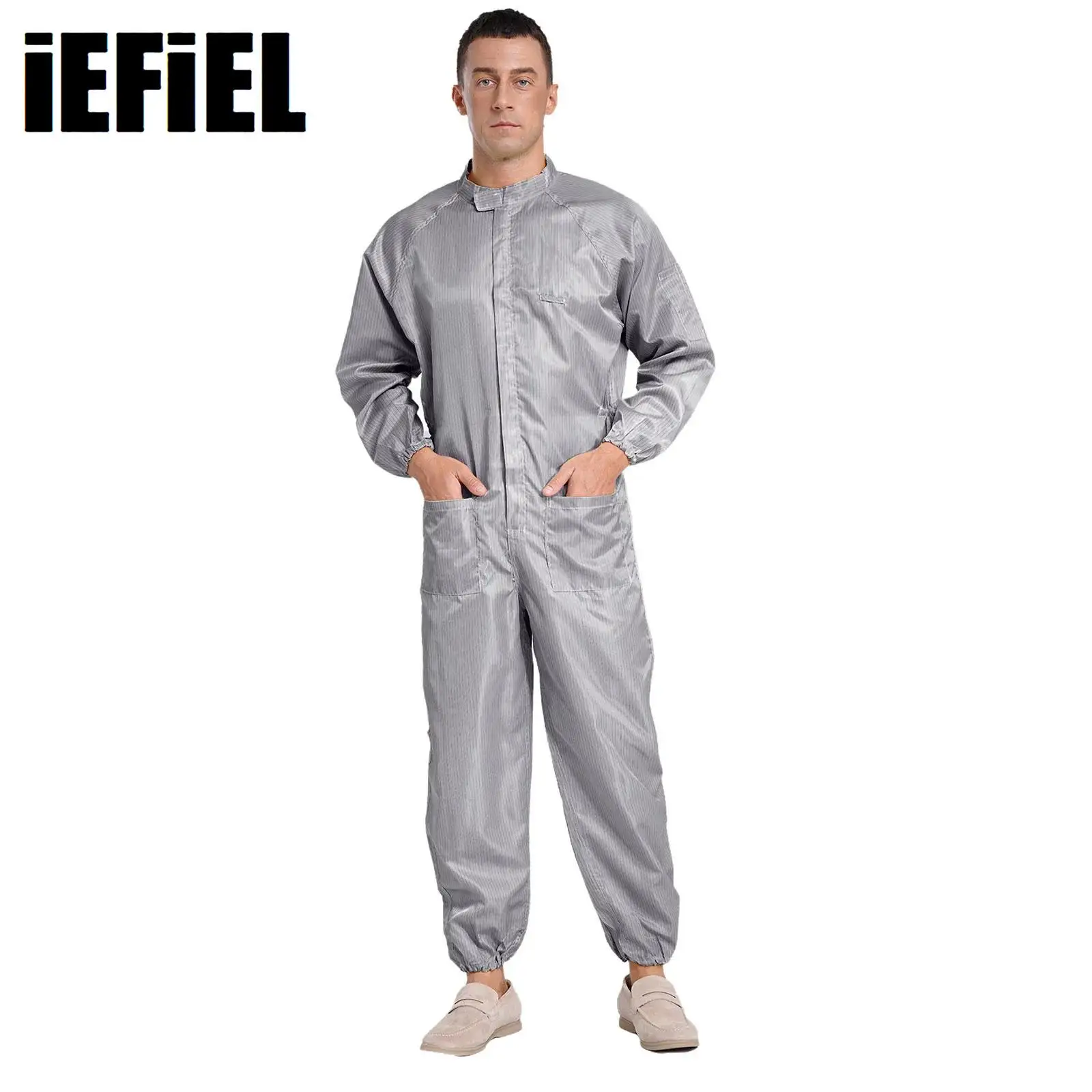 

Mens Anti-static Coveralls Dustproof Jumpsuit Stand Collar Front Zip Full-body Overalls One Piece Uniform for Workshop Worker