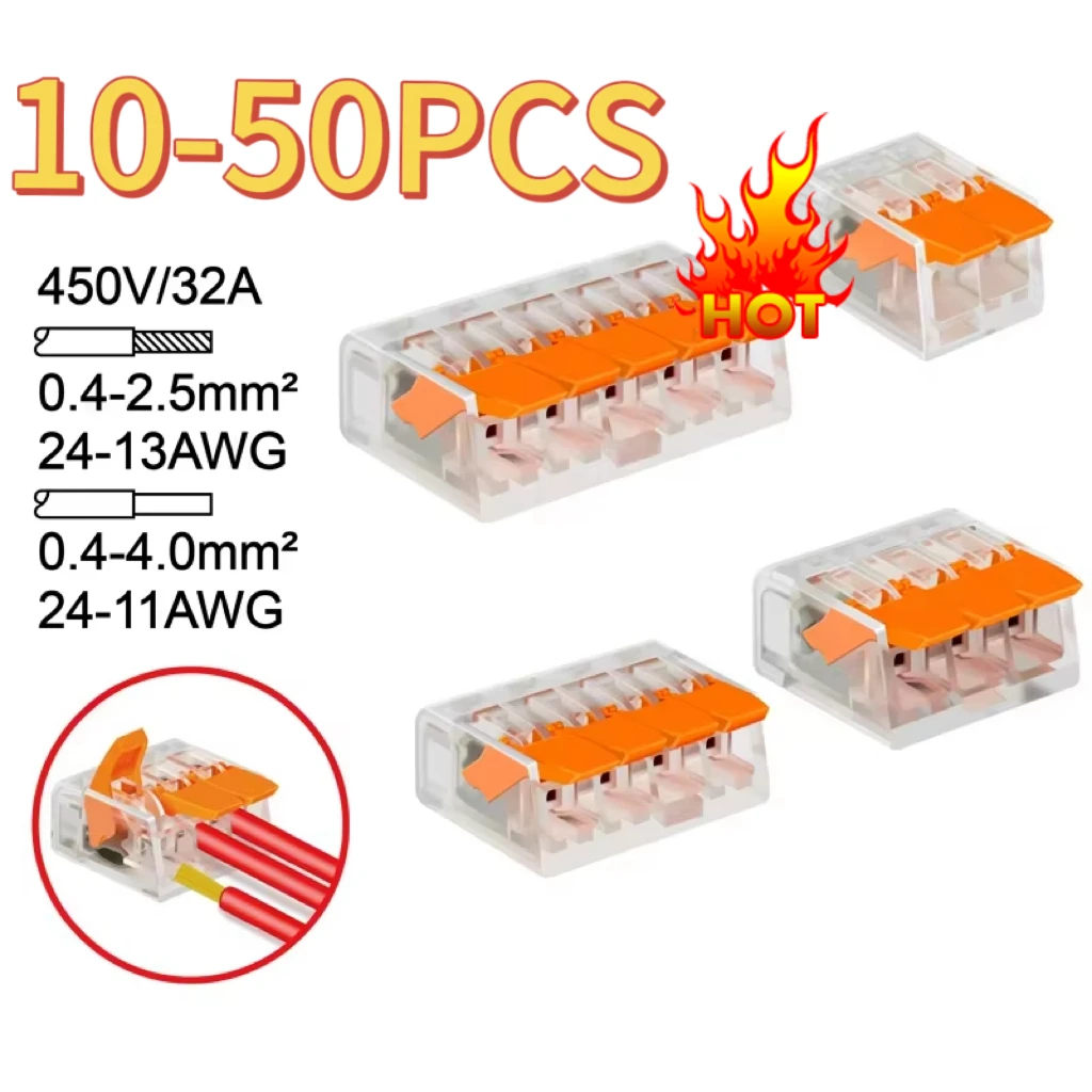 Universal Orange Quick Plug-In Multi-Port Wire Connector Terminal, Two Hundred Fifty Volt Thirty Two Amp Electrical Terminal