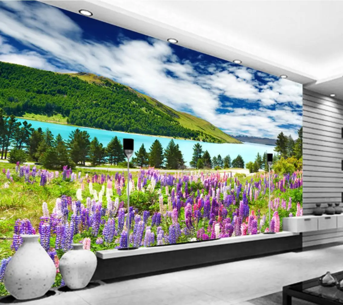 

beibehang custom Lavender flower sea landscape Wallpaper bedroom living Room 3D photo mural Wall Paper TV Background home decor