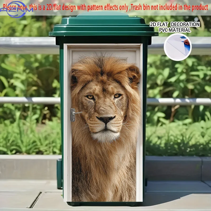 2D Flat Printing' 1pc 2D Pattern Printed Kitchen Trash Can Sticker XCm Door Middle Lion Portrait Theme Kitchen Home Decoration