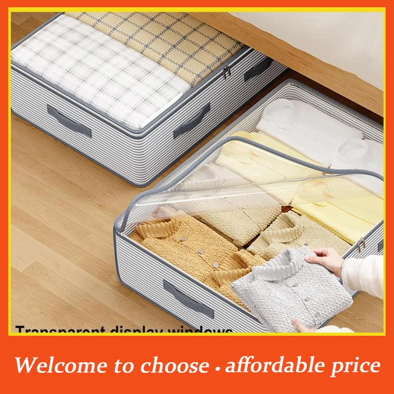 {}Foldable Under Bed Storage Box With Clear Window Reinforced Handles For Storing Clothes Bedding Closet Use