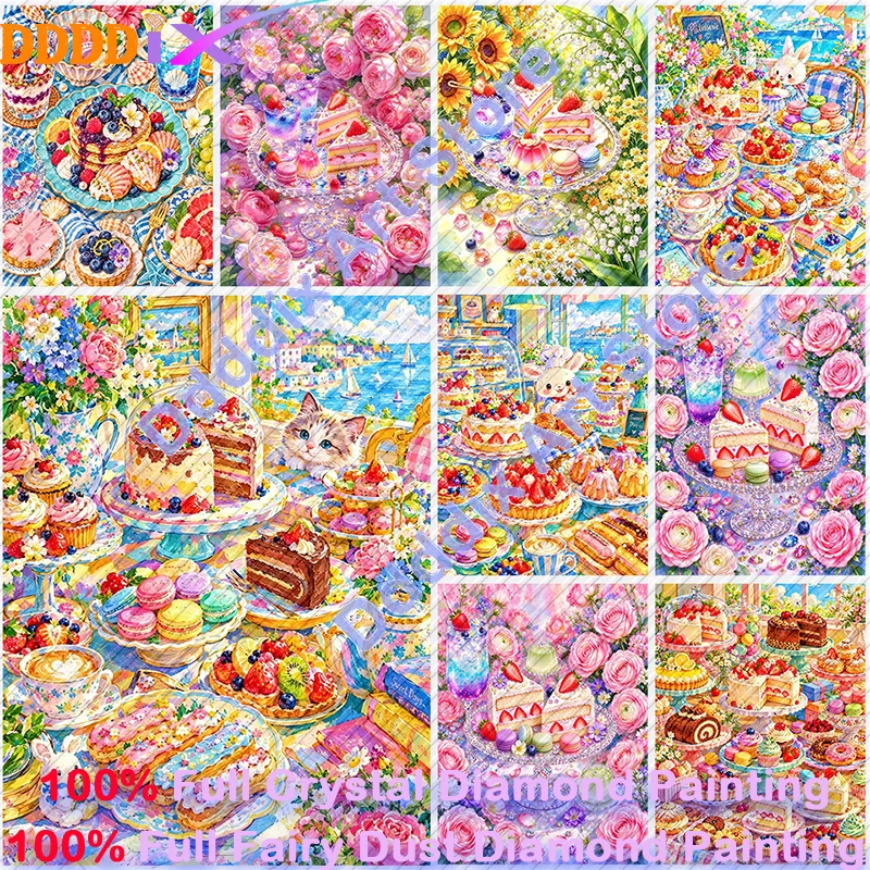 5D DIY New Arrival 100% Full Fairy Dust Crystal Resin Diamond Painting Complete Kit Summer Ice Fruit Cake Mosaic Home Wall Decor