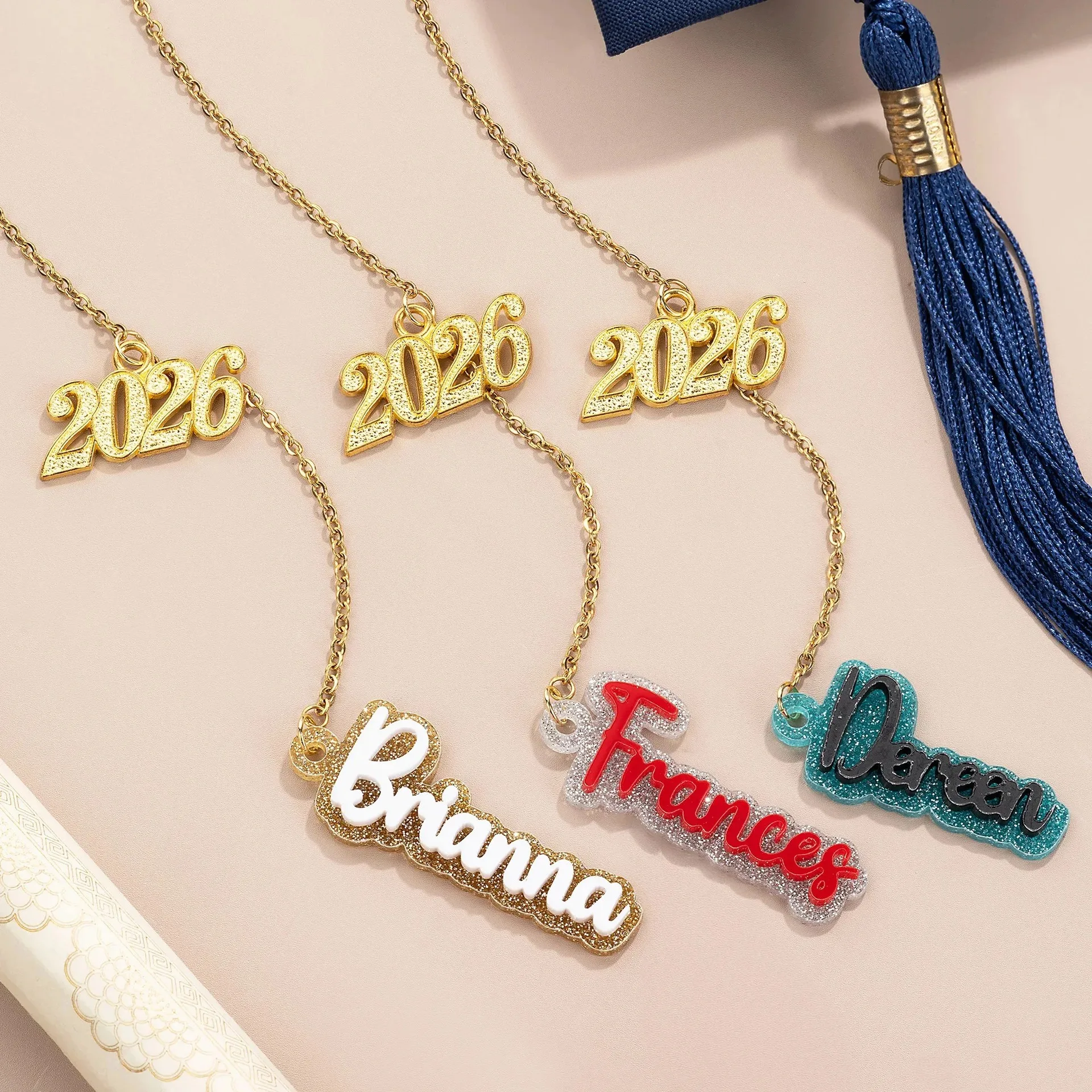 Custom Name 2026 Graduation Tassel Chain Personalized Letter Pendant Graduation Gift Jewelry