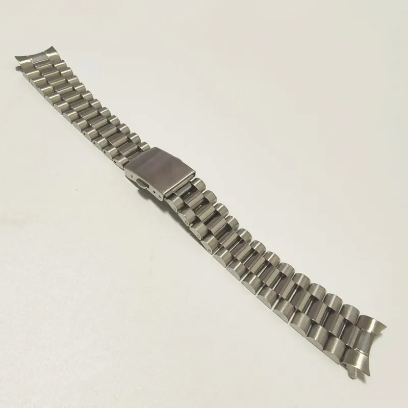 Vintage 18mm 19mm 20mm 22mm Silver Stainless Steel President Curved End Watch Strap Band Bracelet