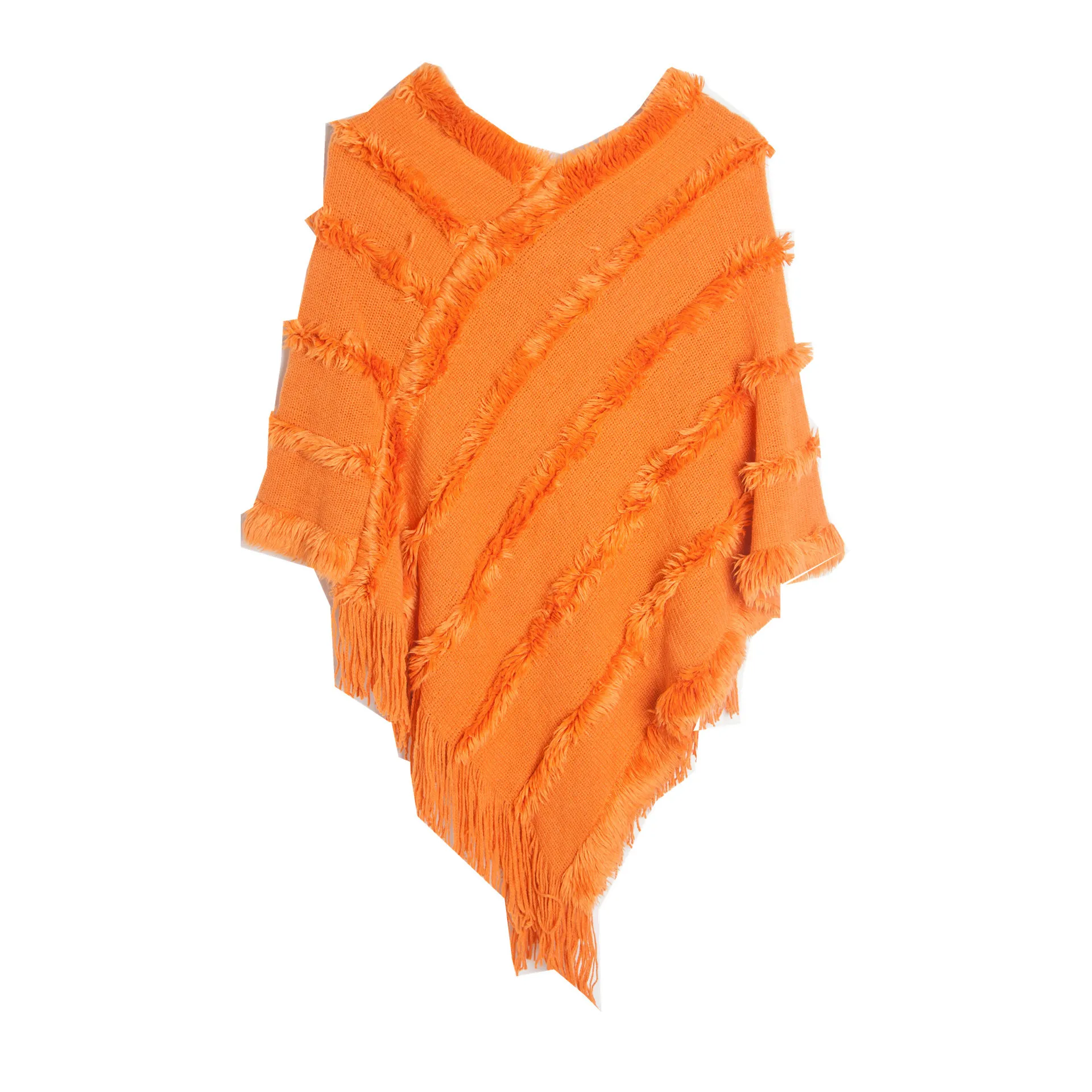 

New Spring Autumn Winter V-neck Solid Color Fashion pullover Knitted Plush Shawl Poncho Lady Capes Orange Cloaks