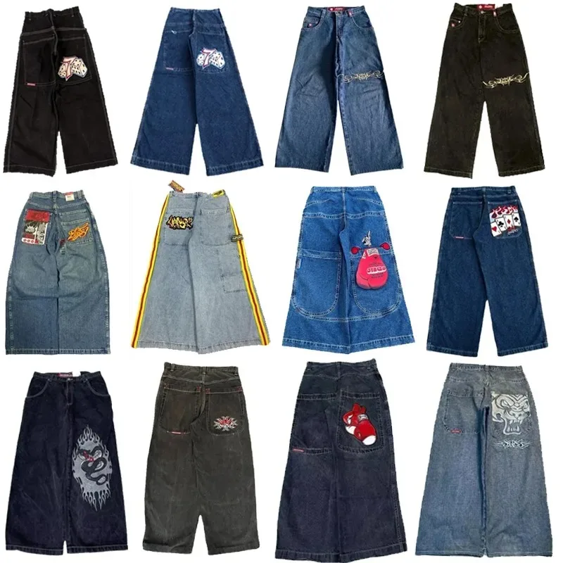 JNCO baggy jeans Y2K Men streetwear high waisted jeans Hip Hop Embroidered gh quality clothing Harajuku aesthetic wide leg jeans