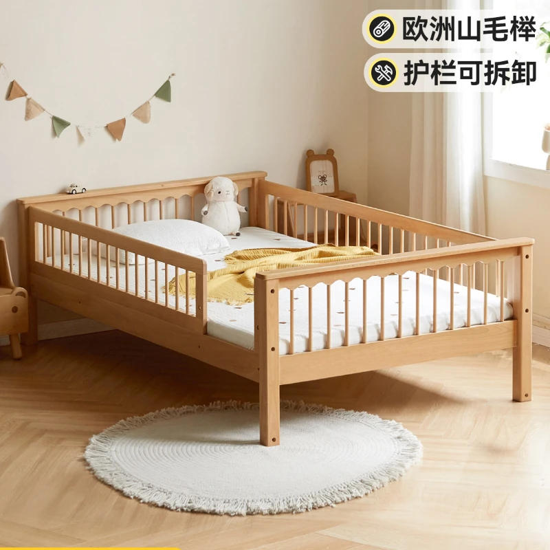 

Solid Wood Children's Bed Bedroom Boys and Girls Stitching Bed European Beech with Fence Single Bed