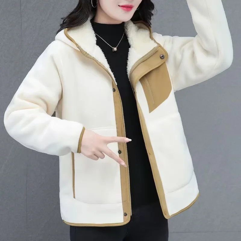 

2025 зимняя новая модная свободная бархатная толстая теплая парка с капюшоном, хлопковая куртка, шикарная флисовая куртка, женское пальто