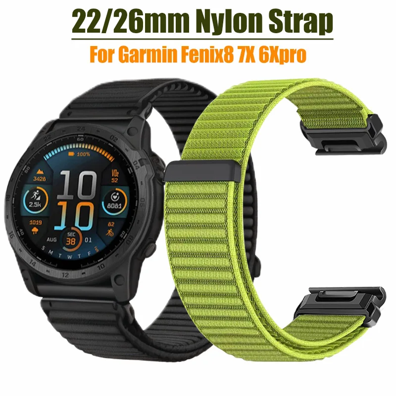 Pulseira de Relógio de Nylon QuickFit para Garmin 22mm 26mm Fenix 8 7 7X 6 6X 5 3 Epix Pro Enduro 2 3 Forerunner 245 55