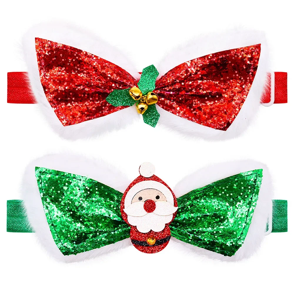 30PCS Christmas Dog Bowties Sequin Elastic Band Small-Middle Pet Bow Tie Collar For Christmas Dog Grooming Dogs Pets Accessories