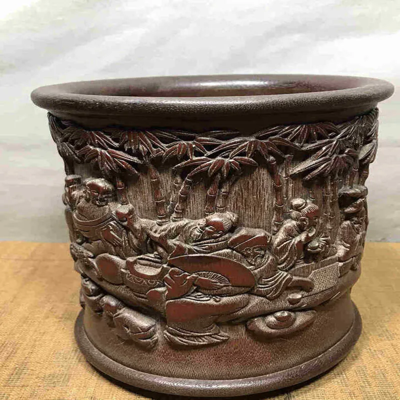 Chinese Natural Bamboo Hand-carved Exquisite Figures Pattern Brush Pots