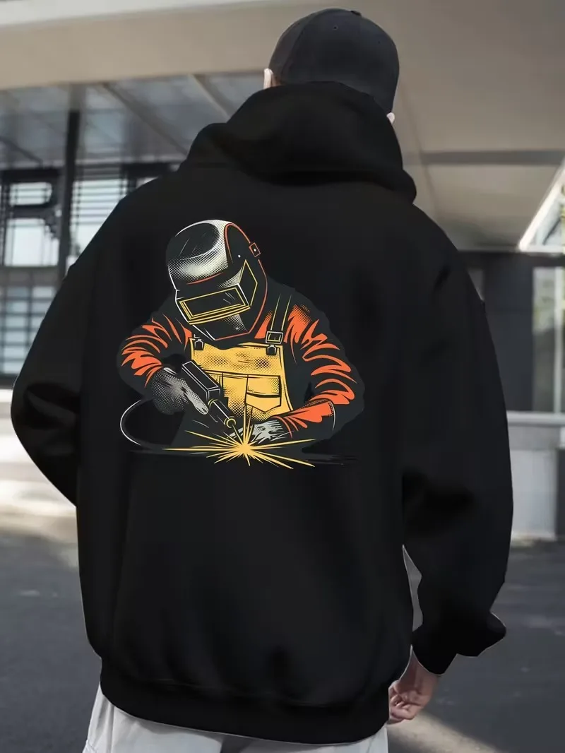 

Мужская толстовка свободного кроя с капюшоном, черный пуловер в уличном стиле, повседневная американская рубашка с капюшоном, подходит для рождественских подарков