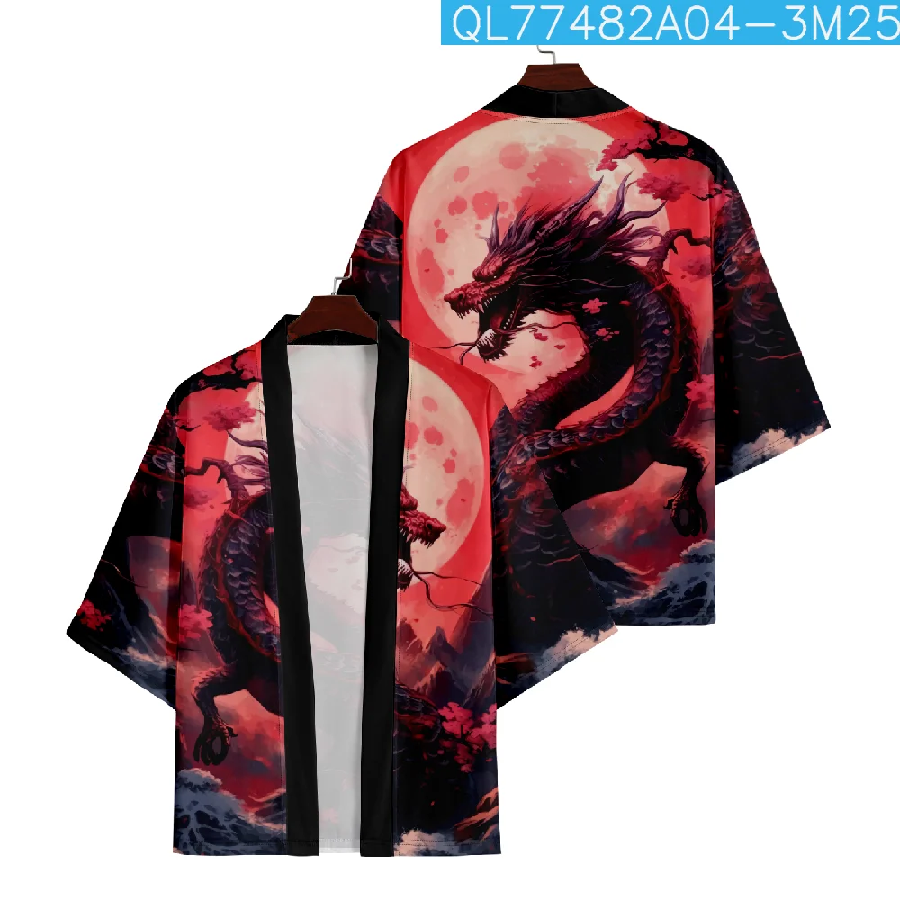 

Japanese Kimono Dragon Printed Cardigan Shirt Asian Streetwear Robe Kimonos Harakuju Samurai Costume Men Haori Yukata