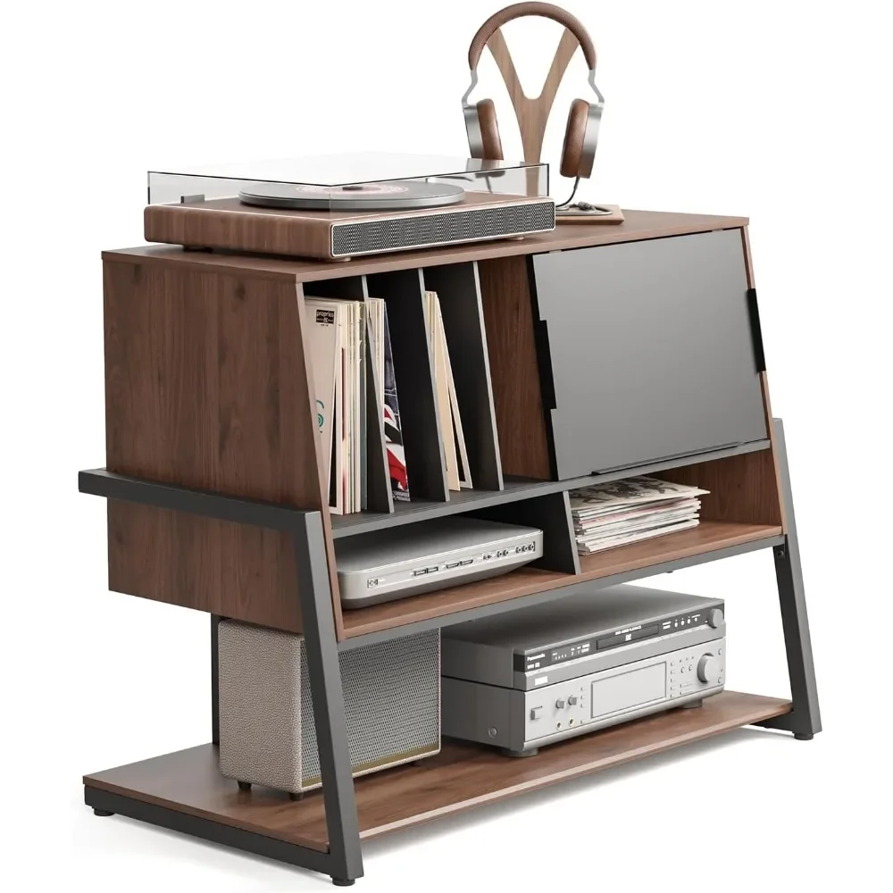 

Design Record Player Stand with Vinyl Storage, Entertainment Center up to 120 Albums, Large Record Player Cabinet