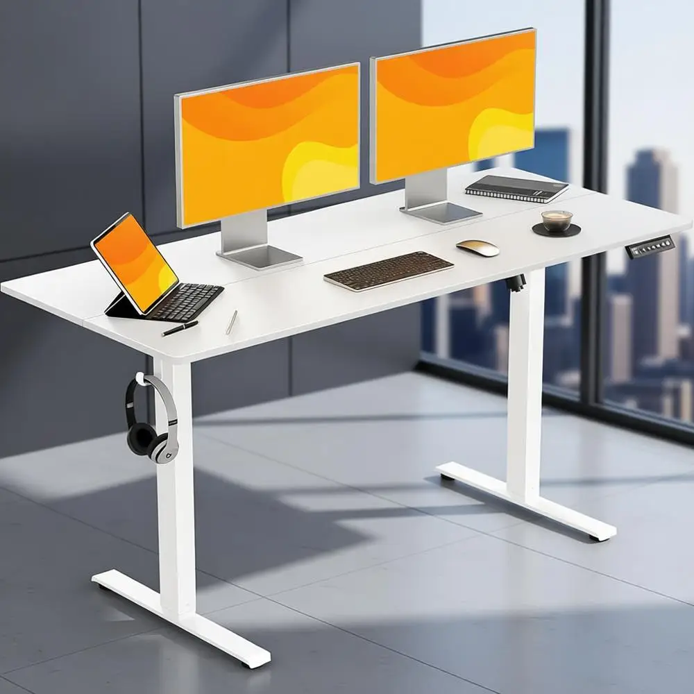 24 Scrivania elettrica ad altezza regolabile, piano diviso bianco, scrivania Sit-Stand per uso domestico e computer