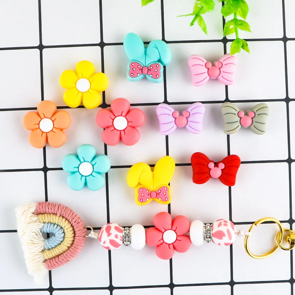 Sunrony 5/10pcs New Bow Tie Silicone Beads BowKnot Flower Rabbit Ear Puzzles For Jewelry Making DIY Jewelry  Accessories